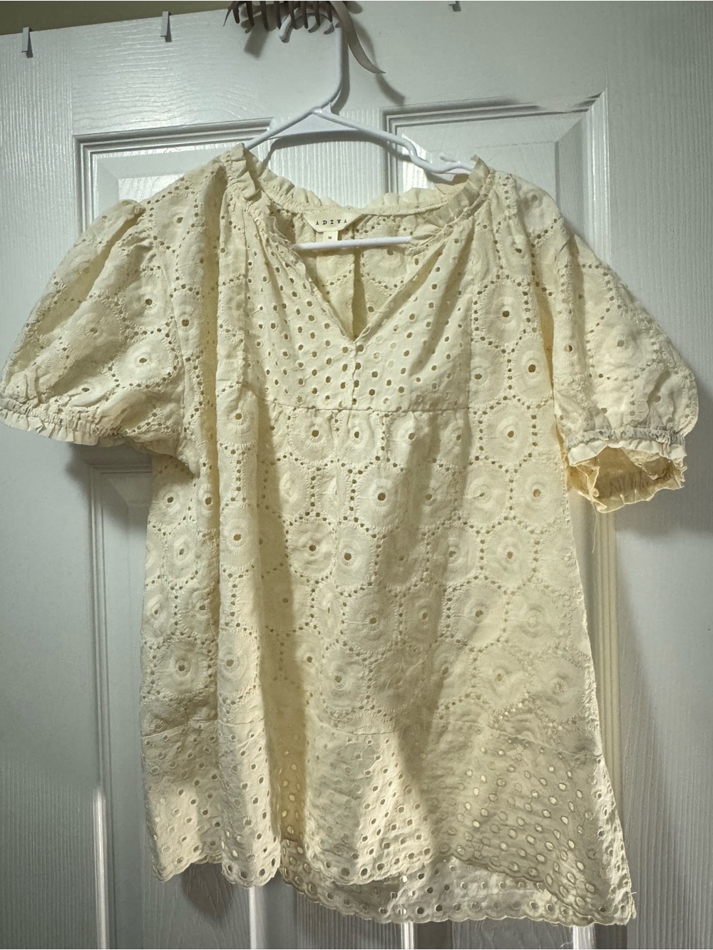 Adiva Cream Eyelet Cotton Peasant Blouse